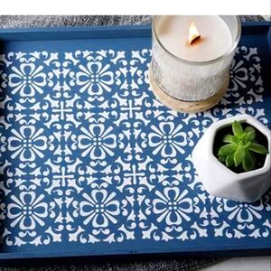 Annie's Farmhouse Craft Kit Tiled Serving Tray Blue and White Patterned Tray